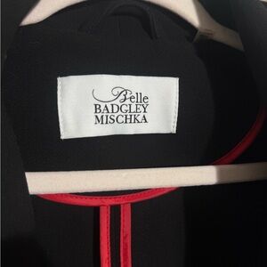 Badgley Mischka Black Trench Coat with White Trim